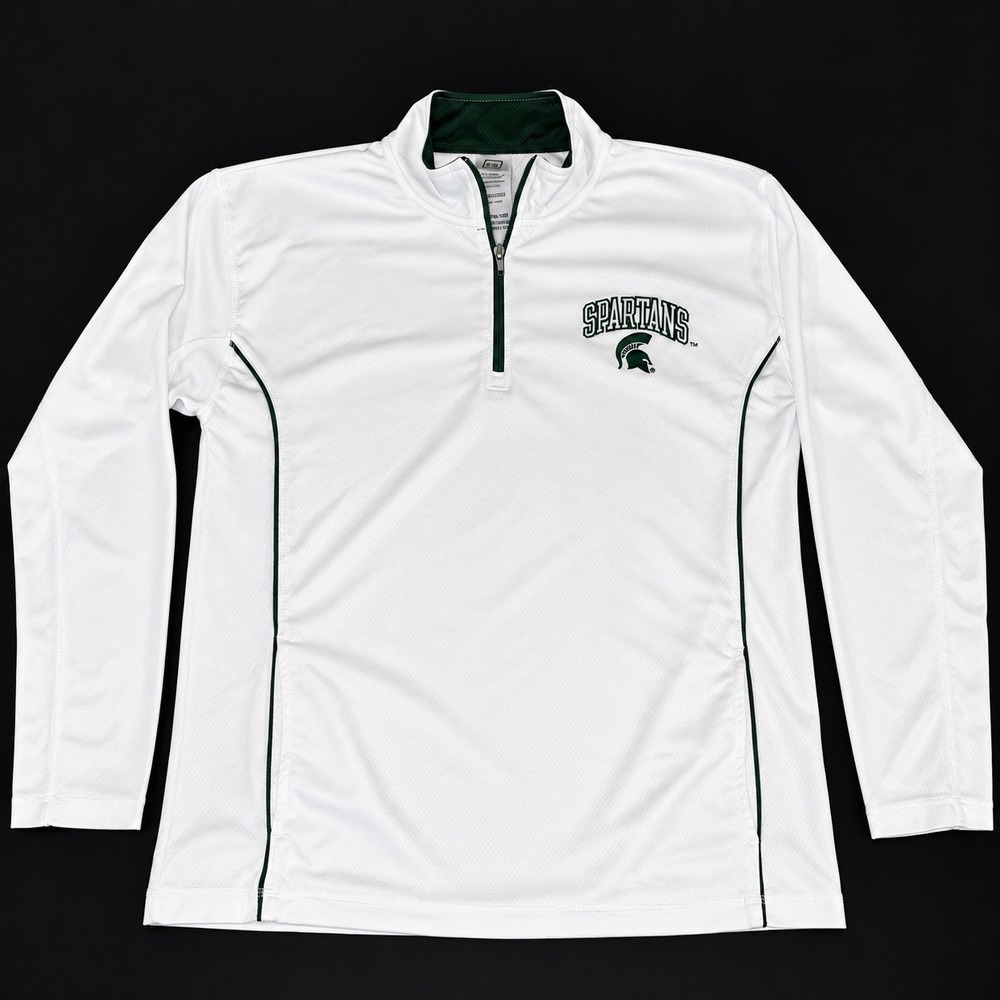 Y2K Michigan State Spartans Pro Edge 1/4 Zip Pullover White Green Pockets L